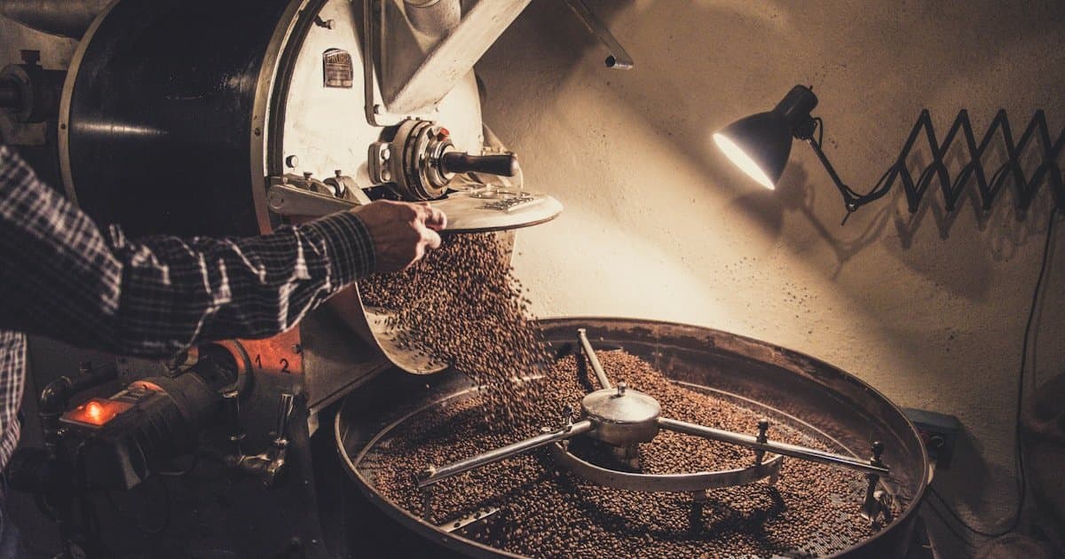 Freshly roasted coffee beans in a bag
