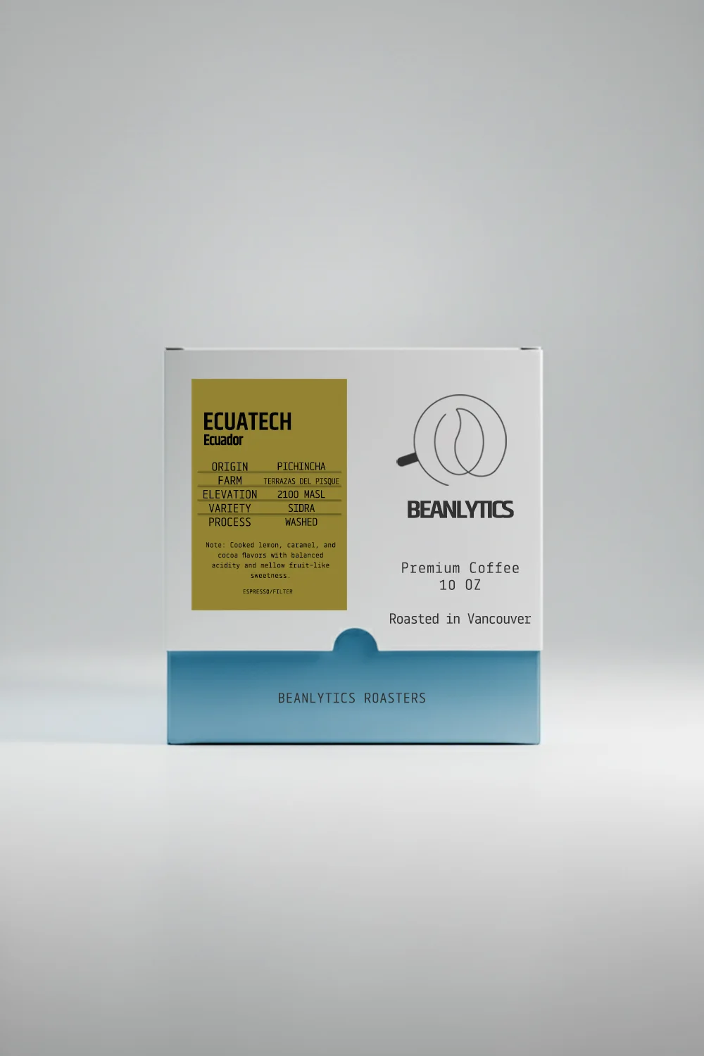 Bag of Ecuatech single-origin Ecuador Sidra coffee, roasted to order by Beanlytics